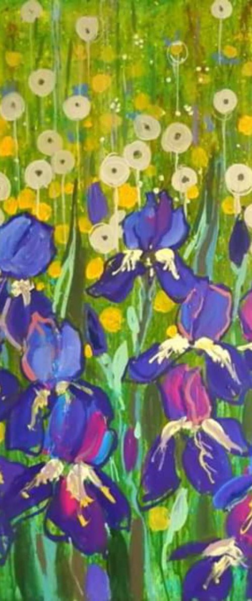 irises and dandelions, 80 x80 cm by Sergey  Kachin