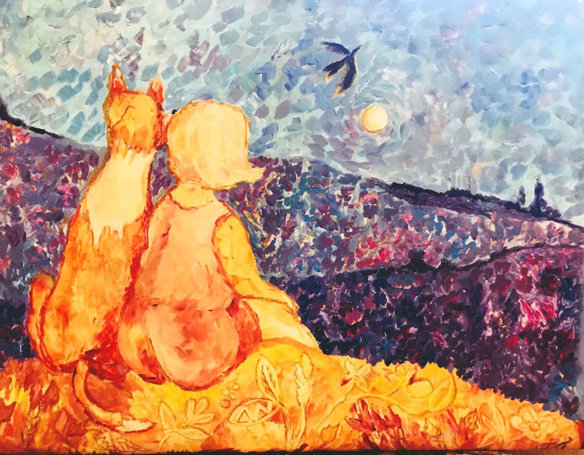 Impressionistic Landscape Acrylic Painting By Tetiana Pchelnykova, 31 X 24", Best Friends, Original Artwork