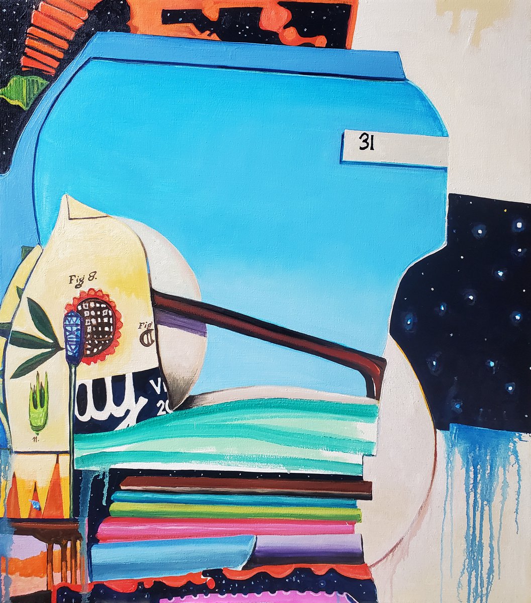 Geometric Abstract Oil Painting By Shelton Walsmith, 35 X 40", Staymore, Original Artwork