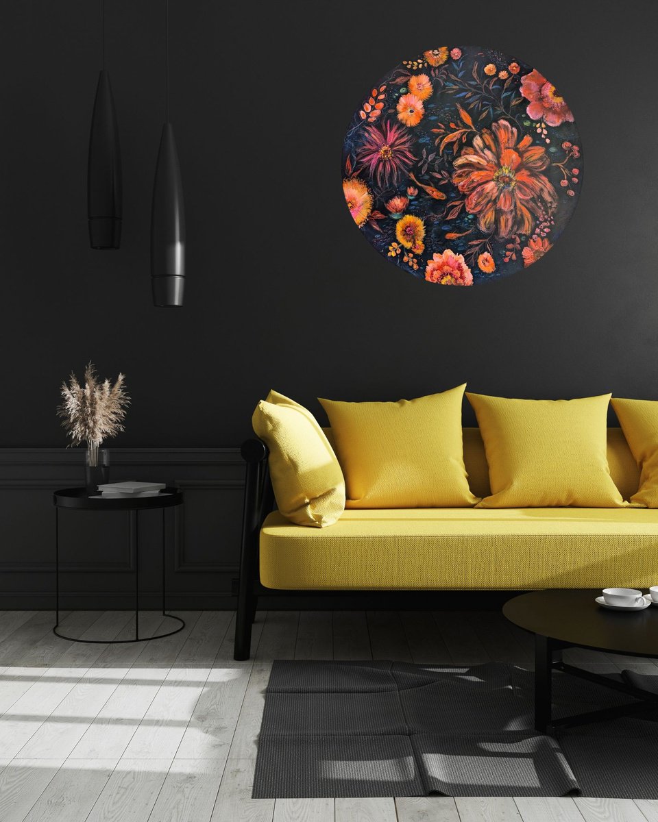 Illustrative Landscape Acrylic Painting By Loetitia Pillault, 31 X 31", The Enchanted Pond, Original Artwork