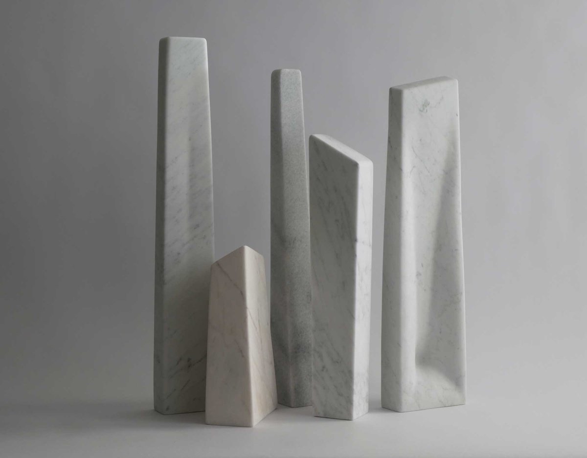 Geometric Abstract Stone Sculpture By Fieke De Roij, 24 X 26, Nuances In White, Light And Sh, Original Artwork