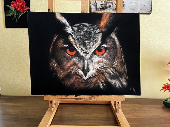 Amber Gaze - Original Owl Portrait