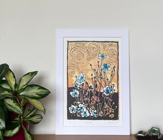 Anemones - Flower Contemporary Linocut Print