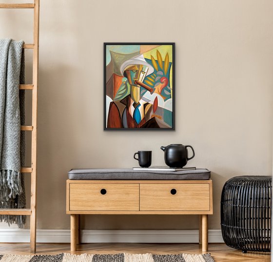 Cubist Man with Cigar Contemplating Life