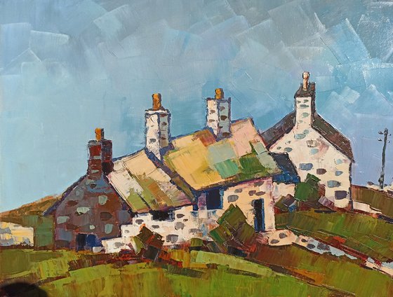 Landscape - houses - 4 (40x30cm, oil painting, ready to hang)