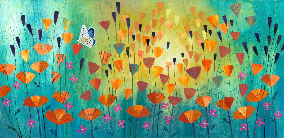 Illustrative Acrylic Painting , Large Blue By Rebecca Vincent, 24 X 12, Artwork For Sale On Artfinder