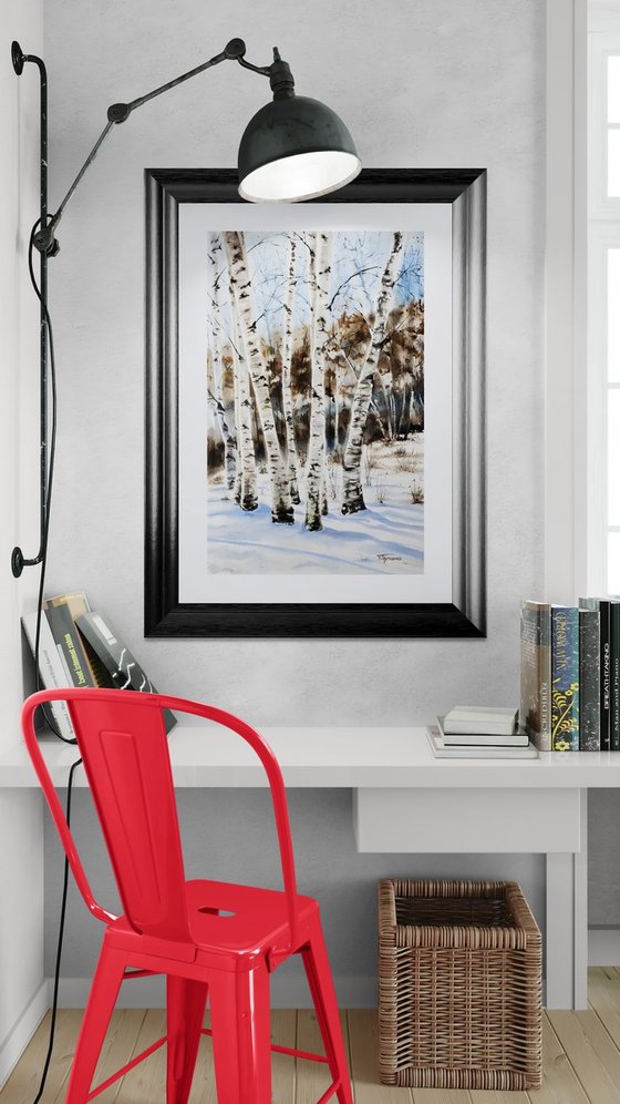 Birch family , original watercolour