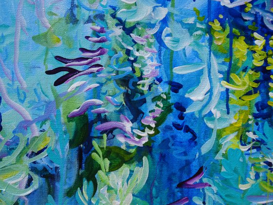 REFLECTIONS III. Water Lily Pond and Orchids Painting inspired by Claude Monet