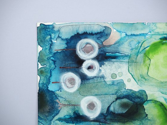 Rainy forest - abstract blue watercolor