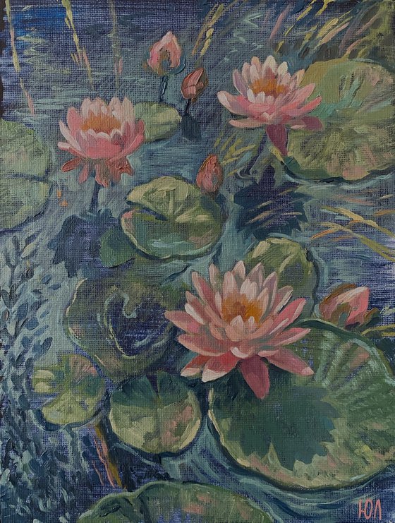 Waterlilies dark blue