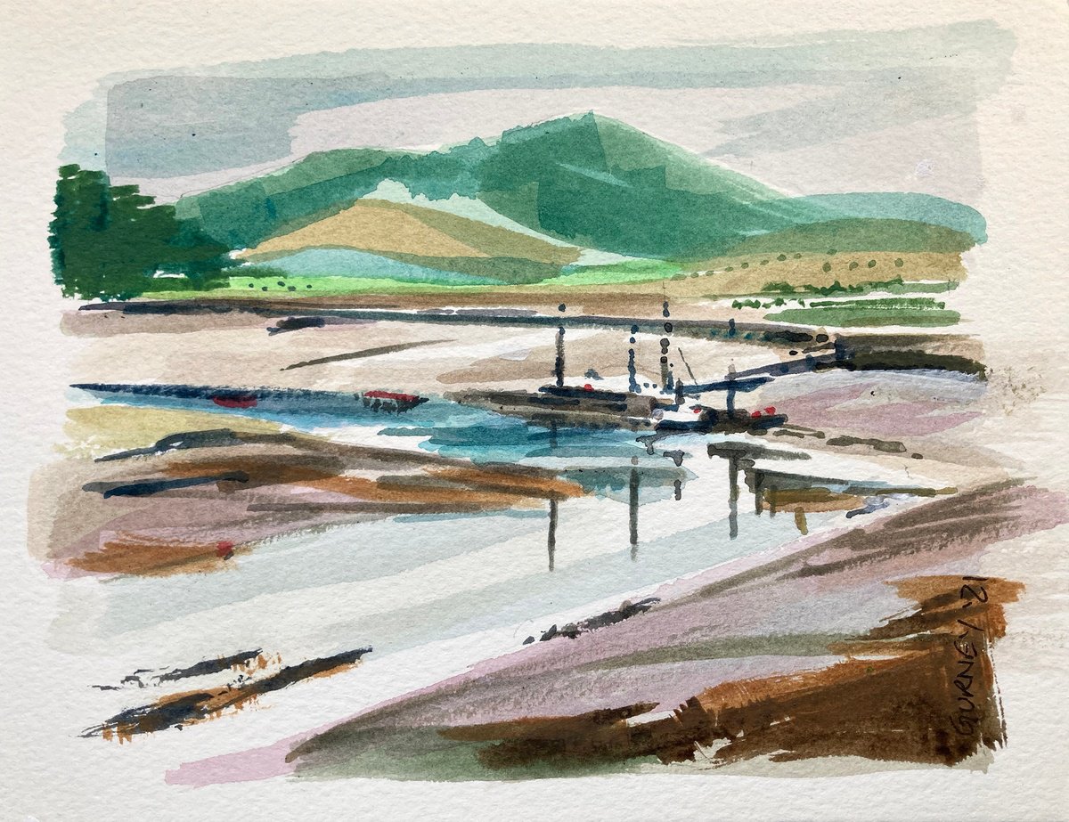 Illustrative Landscape Watercolour By Paul Gurney, 9 X 7", Estuary View, Original Artwork