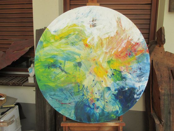 abstract summer Oilpainting round canvas 31,5 inch