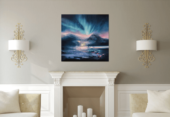 "Northern Lights.Aurora"100x100cm large original painting