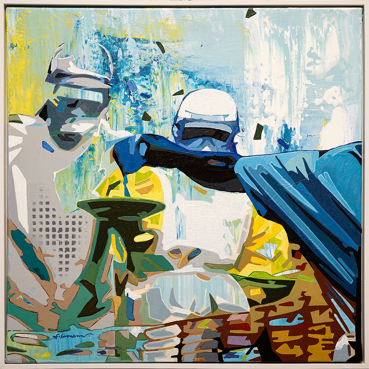 Expressive Portrait Acrylic Painting By Uwe Fehrmann, 33 X 33", Pangea, Original Artwork