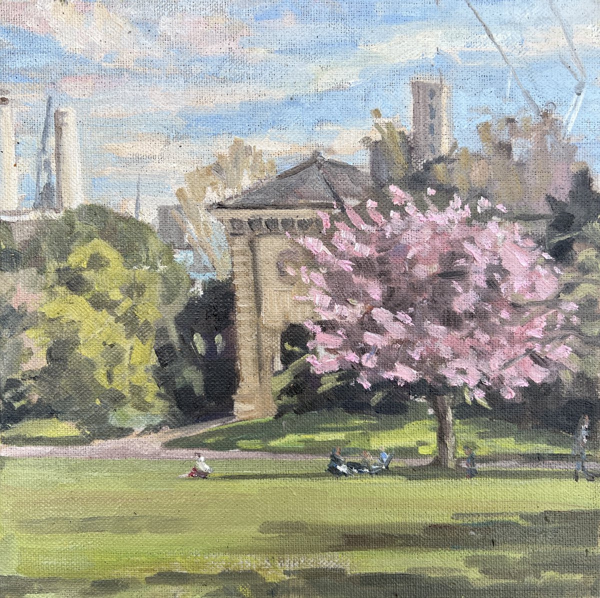 Battersea Park, blossom and The Pump House by Louise Gillard