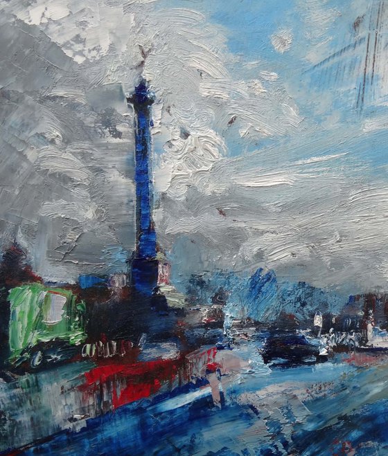 Paris,Place de la Bastille after the rain