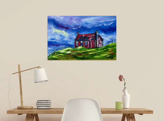 Old house. THE ENGLISH Countryside LANDSCAPE, OIL PAINTING. OFFICE URBAN WALL ART