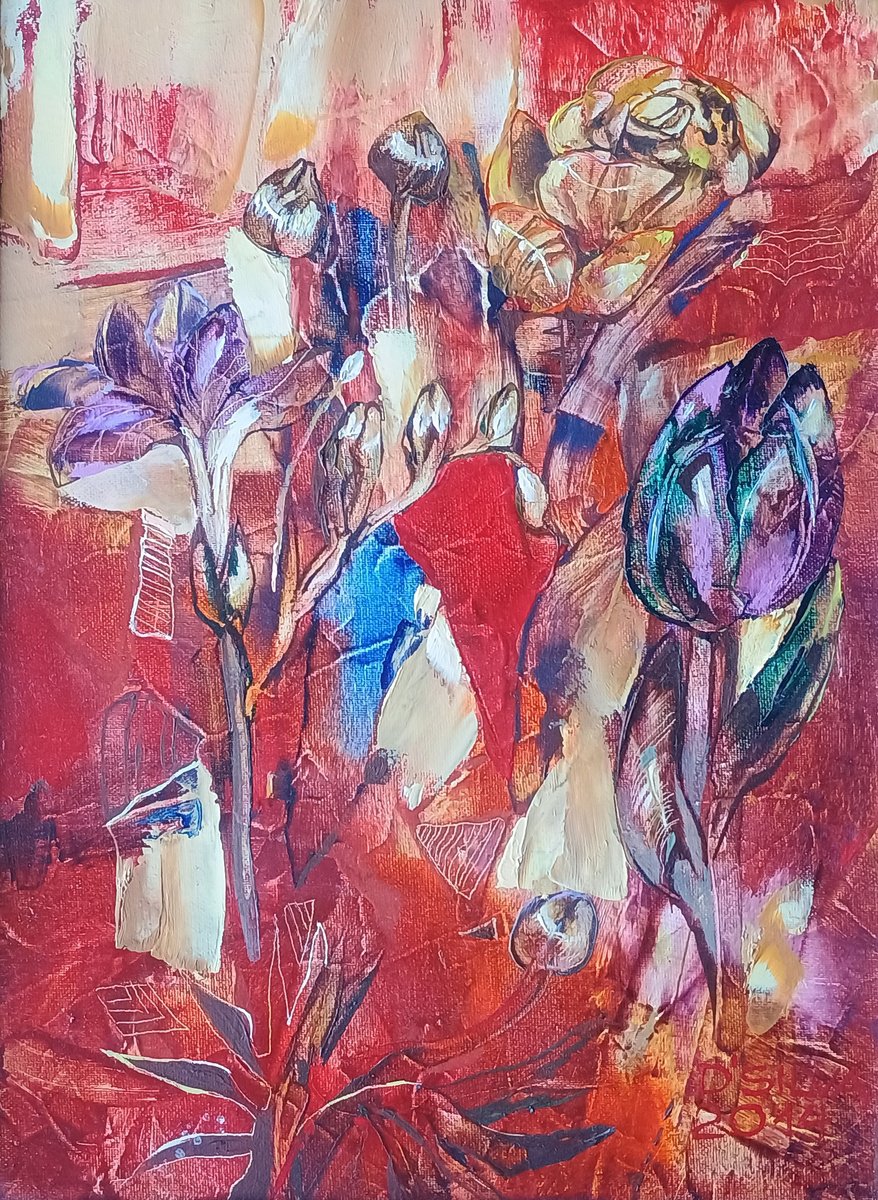 Impressionistic Botanical Oil Painting By Silvija Drebickaite, 14 X 18", Spring, Original Artwork