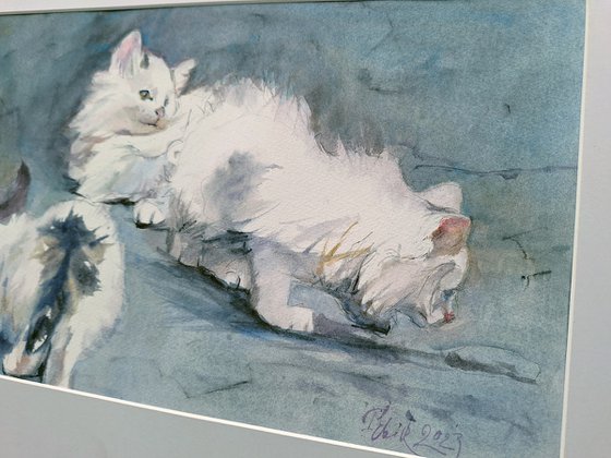 "Curious kittens" (watercolor painting for kids room)