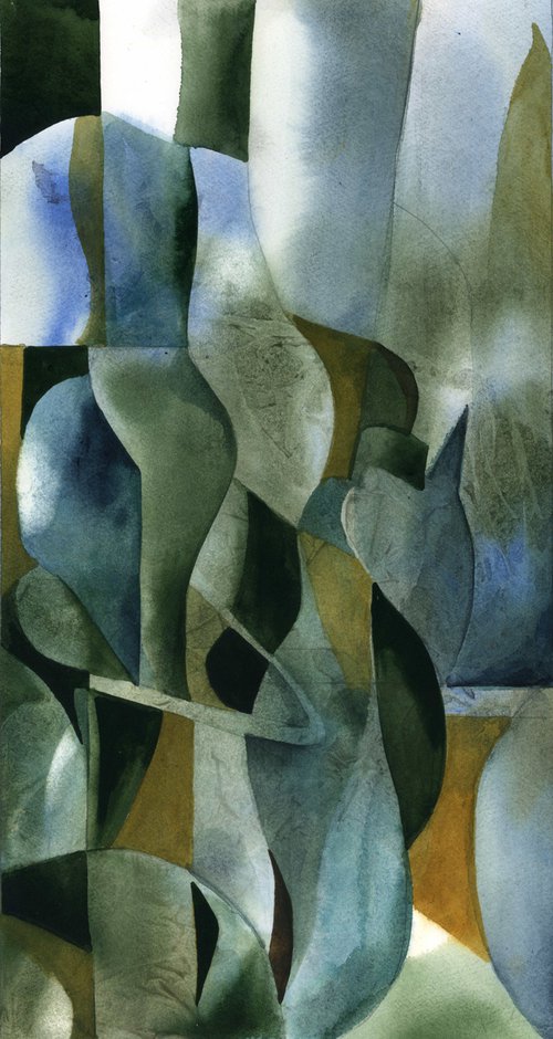 abstract composition of grey, blue and yellow by Alfred  Ng