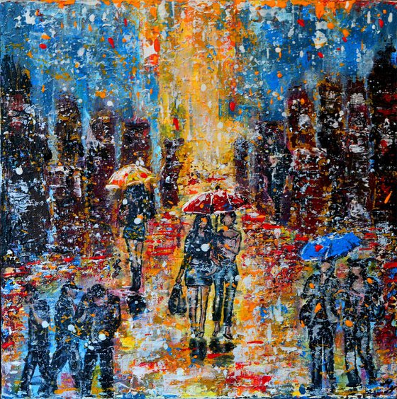 In the City - Ready to Hang Palette knife Urban art City Gift