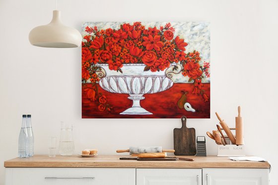 Red Bouquet with White Vase
