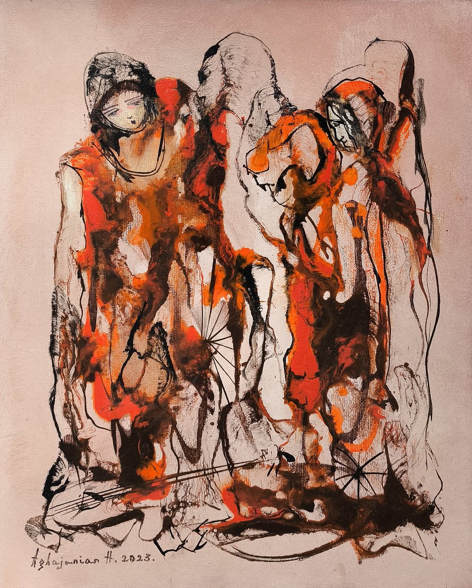 Abstract Portrait Oil Painting By Harutyun Aghajanyan, 12 X 16, Shadows In Motion, Original Artwork