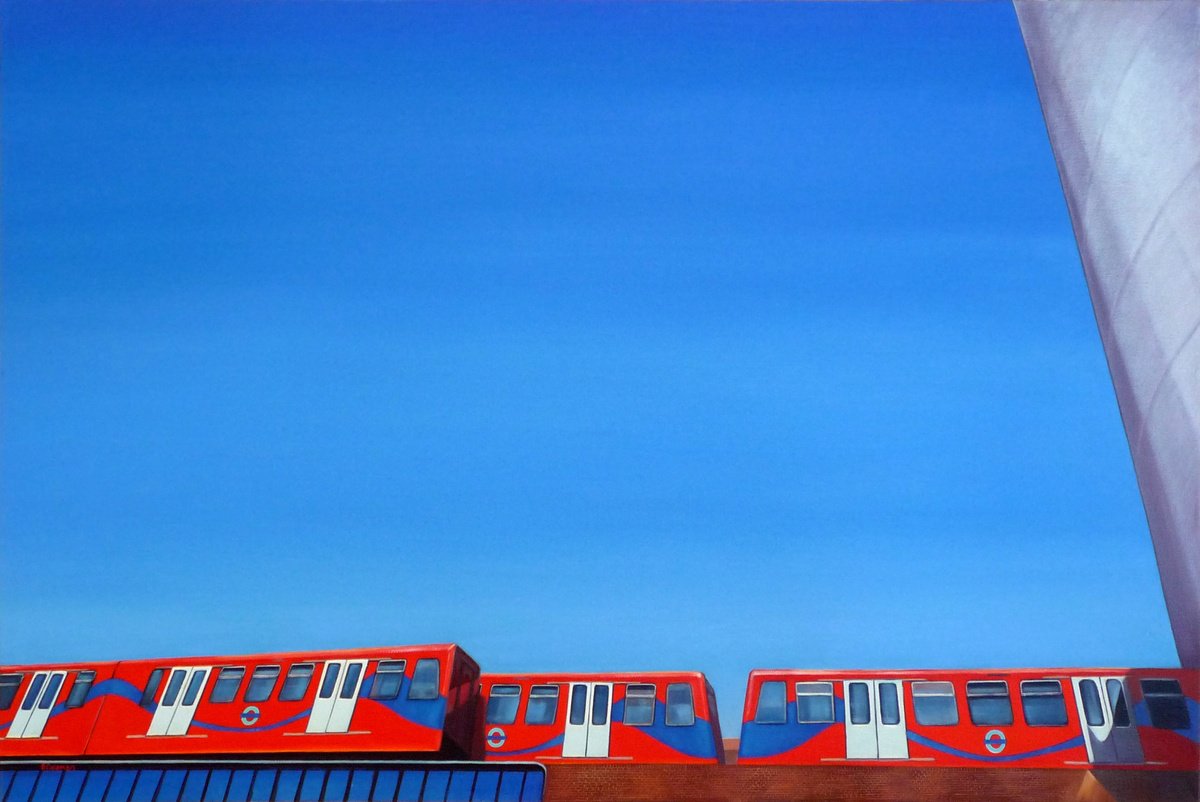 Cityscapes Oil Painting By Rebecca Coleman, 34 X 24", Docklands, Original Artwork