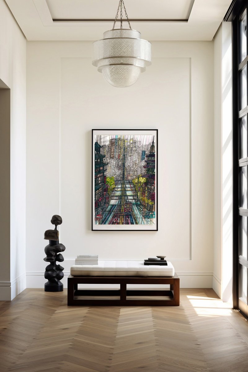 Impressionistic Cityscapes Drawing By Maria Susarenko, 33 X 45", San Francisco, Original Artwork