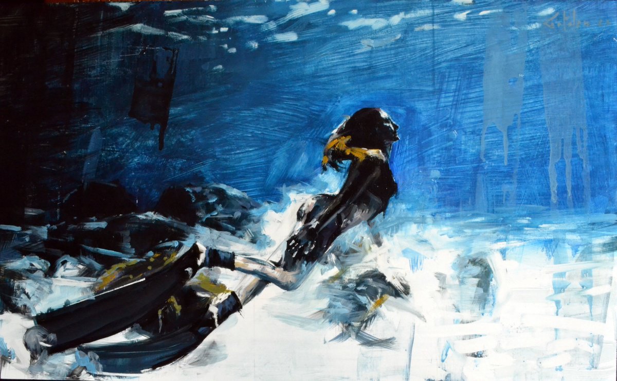 Impressionistic Landscape Oil Painting By Marco Ortolan, 20 X 13", Diving The Ocean, Original Artwork