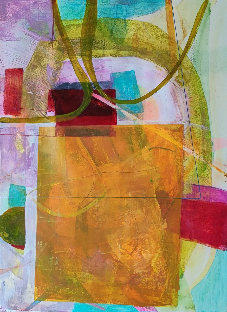 Expressive Abstract Acrylic Painting By Chrissy Guest, 22 X 30, Seaside, Original Artwork