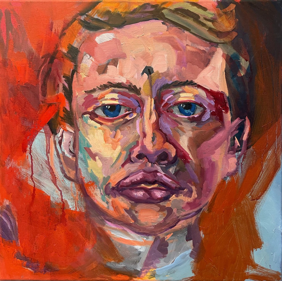 Expressive Portrait Oil Painting By Ulli Schmitt, 20 X 20", Still Asleep, Original Artwork