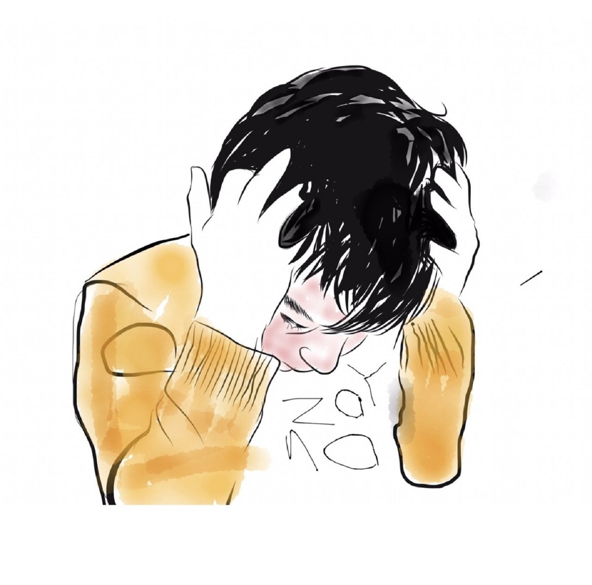 Expressive Portrait Drawing By Shabs Beigh, 18 X 18", Anxiety, Original Artwork