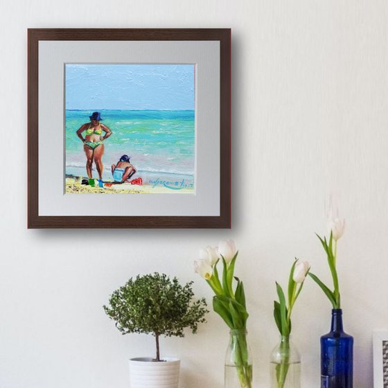 Tropical Beach of Playa Pilar, Cayo Coco, Cuba Oil Painting Miniature, Caribbean Sea Sand and Beach