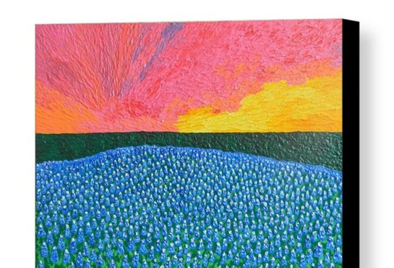 Hill Country Pride - floral landscape impressionist bluebonnet landscape, palette knife bold relief