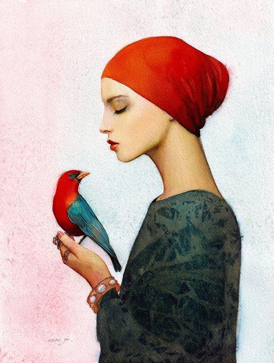 Girl with bird