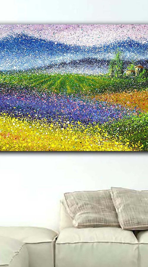 Large lavender wheat Impressionist Painting Large Summer fields Beautiful landscape by Nadiia Antoniuk