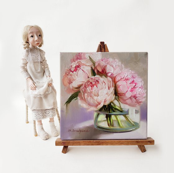 Peony painting original, Peony wall art, Flowers art canvas painting, Small paintings on canvas