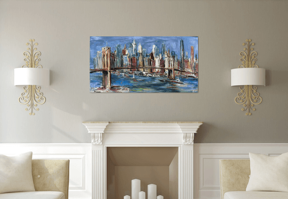 Brooklyn bridge, abstract impressionist painting 70x135cm