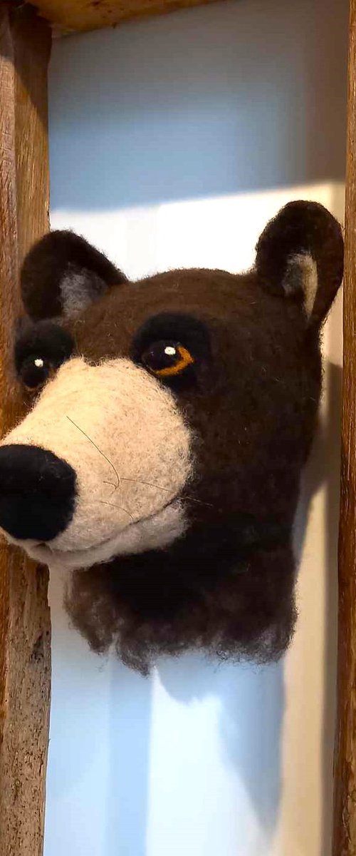 Bruno Bear - Needle felted Trophy animal by Monica Green