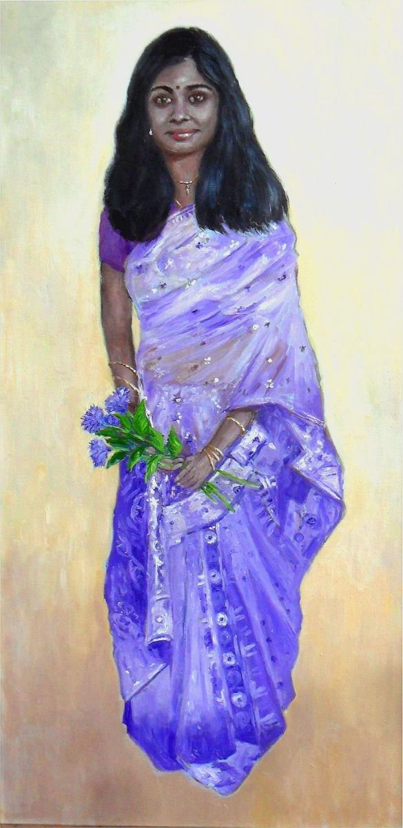 Photorealistic Oil Painting , Sabna In Purple Sari By Colin Ross Jack, 20 X 39, Artwork For Sale On Artfinder