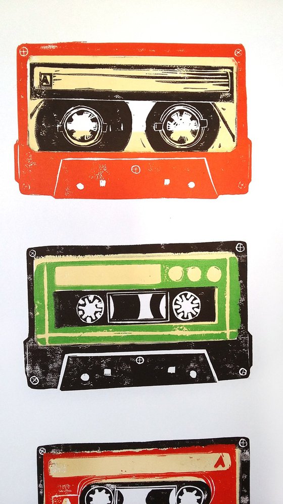 Linocut cassette tapes #57