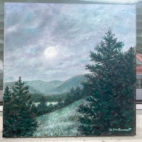 MOONLIT NIGHT - oil 12X12 inch stretched canvas