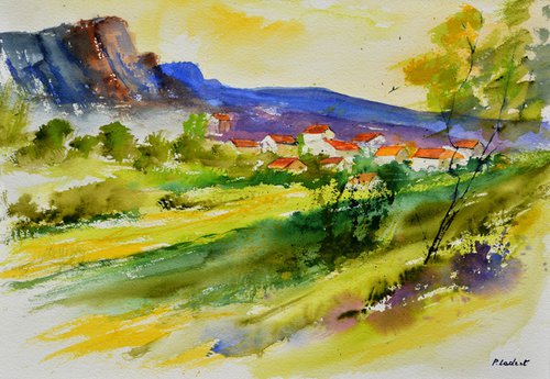 Hills south of France  - watercolor - 5423 by Pol Henry Ledent