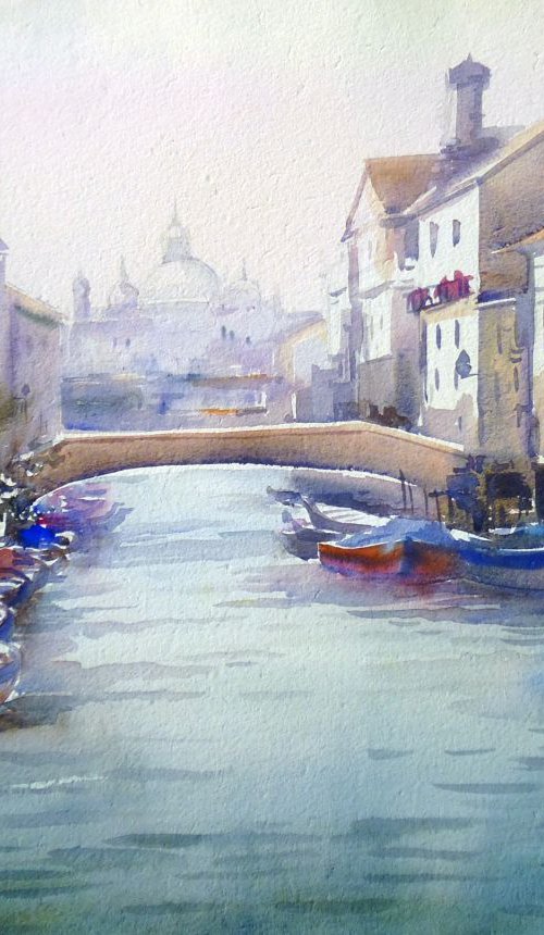 Venice at Morning-Water color on paper by Samiran Sarkar