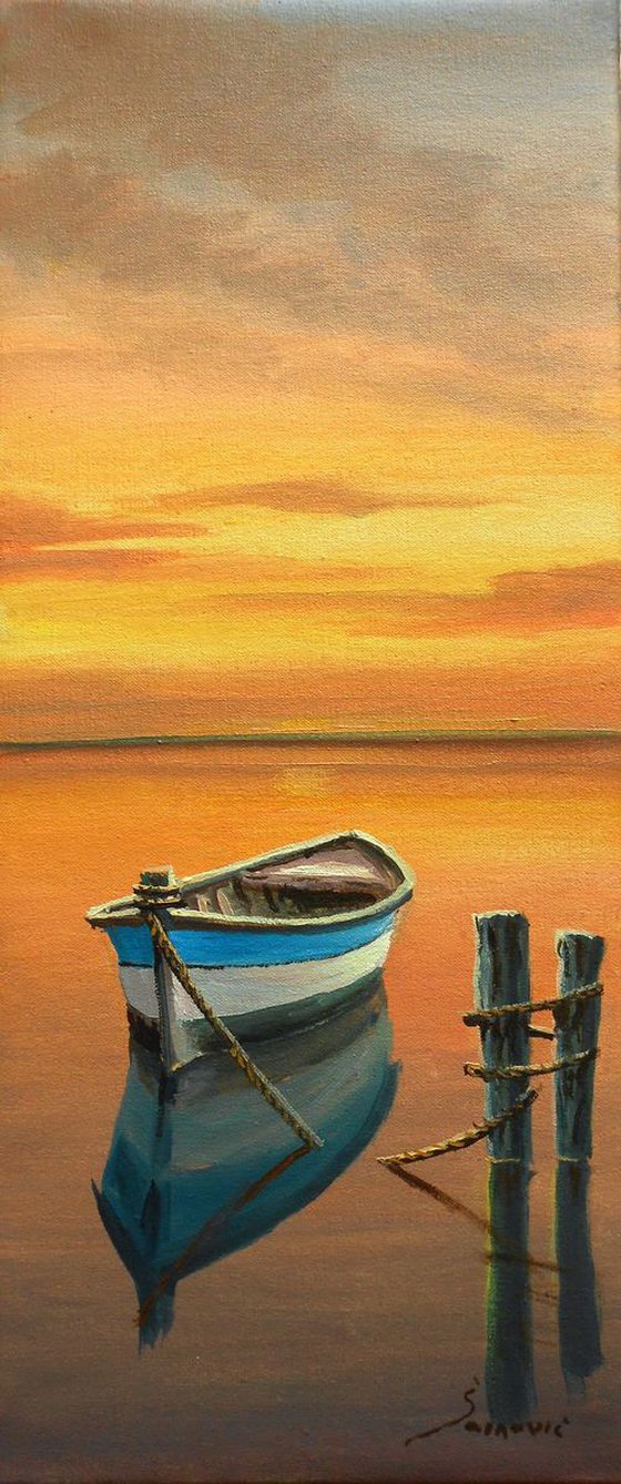 "The lonely boat II"  oil on canvas,  seascape, SPECIAL DISCOUNT