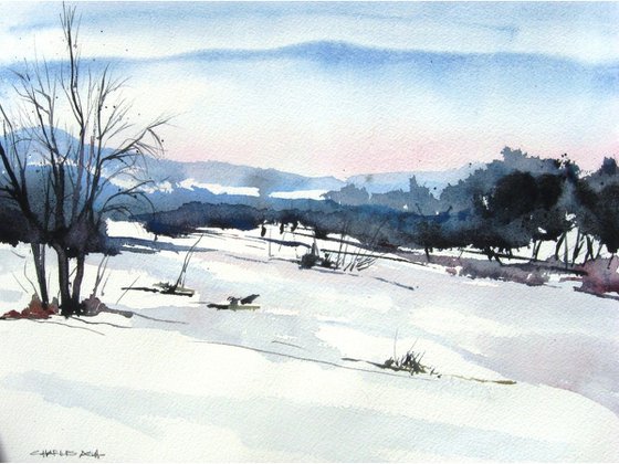 Winter Field - Original Watercolor Painting