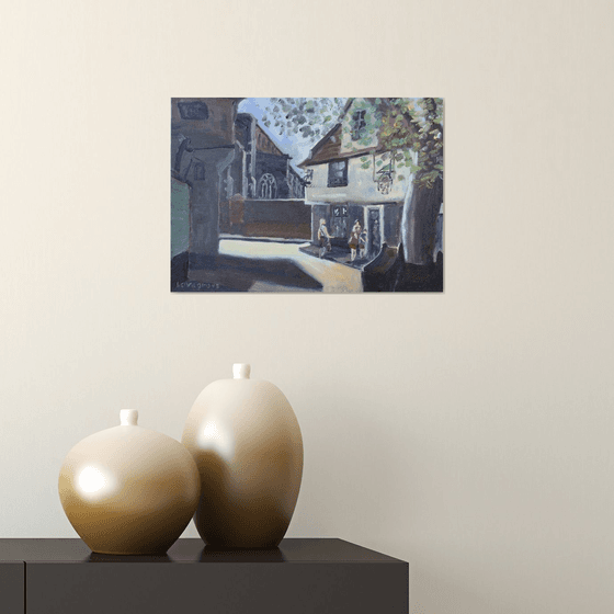 Afternoon light, Elm Hill, Norwich, An oil painting