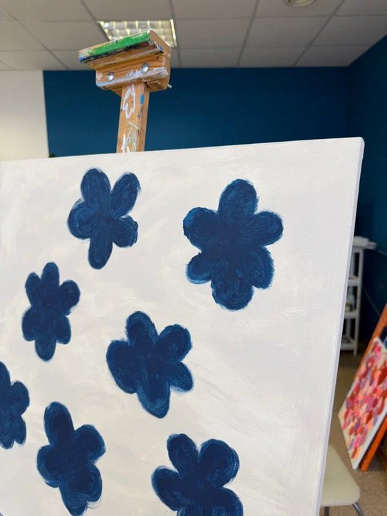 Diptych Blue and White Abstract