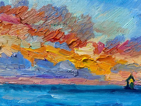 "Sunset in Sochi", 18*24cm, impressionistic oil mountains landscape etude painting